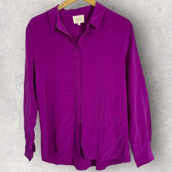 Sezane Ann 100% Silk Button Down Collared Shirt Size 44 French or US 12 Top Pink - Picture 5 of 15